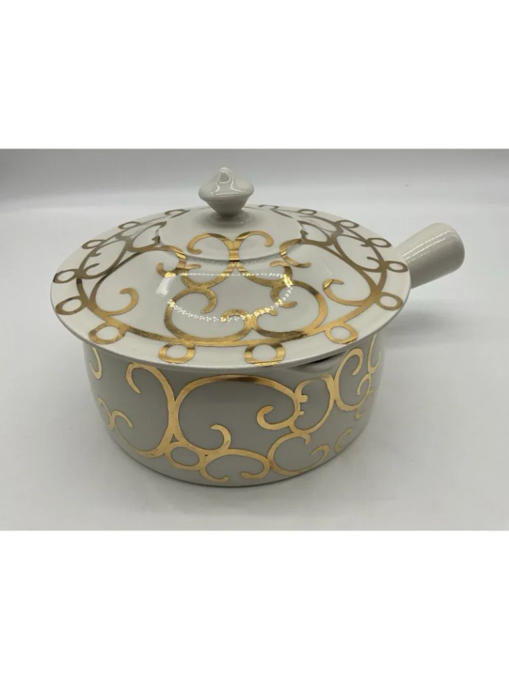 Porcelaine De Paris Vintage Fondue Large Saucepan Pouring Spout, Lid and Handle